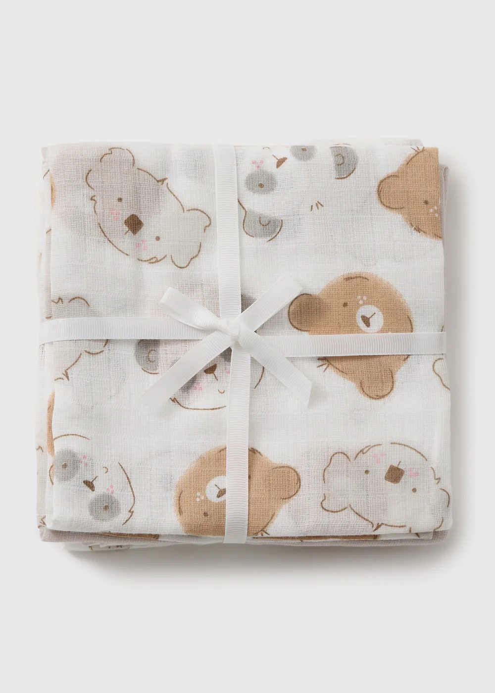 3 Pack Baby Grey Bear Muslin Cloths - One Size Image 1