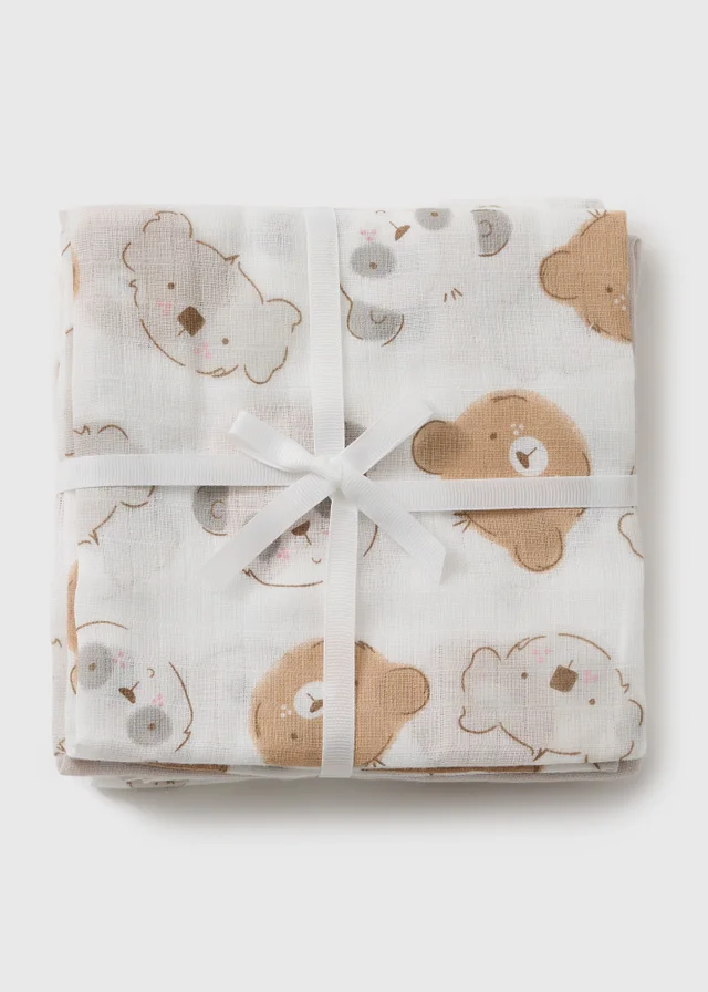 3 Pack Baby Grey Bear Muslin Cloths