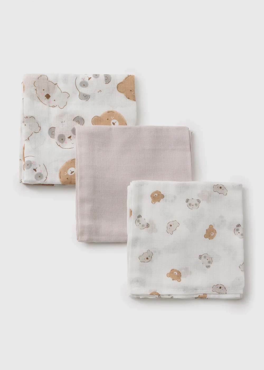 3 Pack Baby Grey Bear Muslin Cloths - One Size Image 2