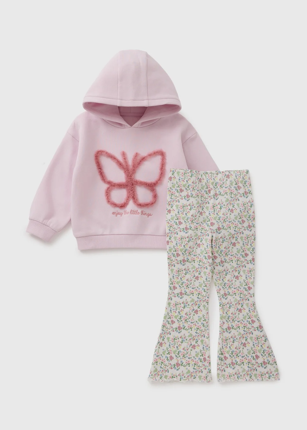 Girls Pink Butterfly Hoodie & Flare Set (1-7yrs) - 1 half year to 2 Image 1
