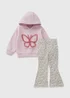 Girls Pink Butterfly Hoodie & Flare Set (1-7yrs) - 1 half year to 2 Image 1