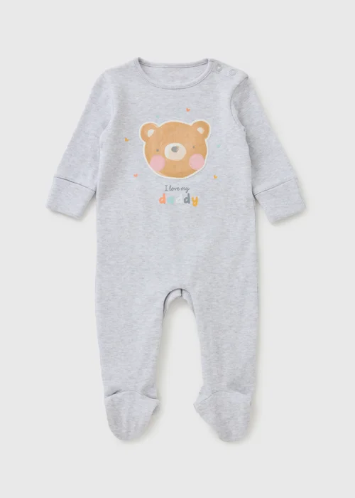 Baby Grey Bear Daddy Sleepsuit (Newborn-23mths) - First Size Image 1