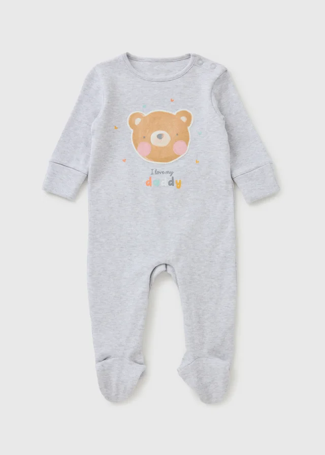 Baby Grey Bear Daddy Sleepsuit (Newborn-23mths)