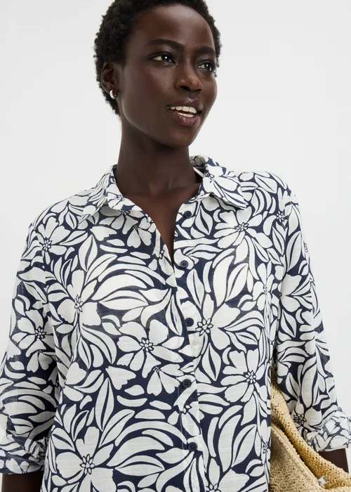 Navy Tropical Floral Beach Shirt - Extra small Image 2