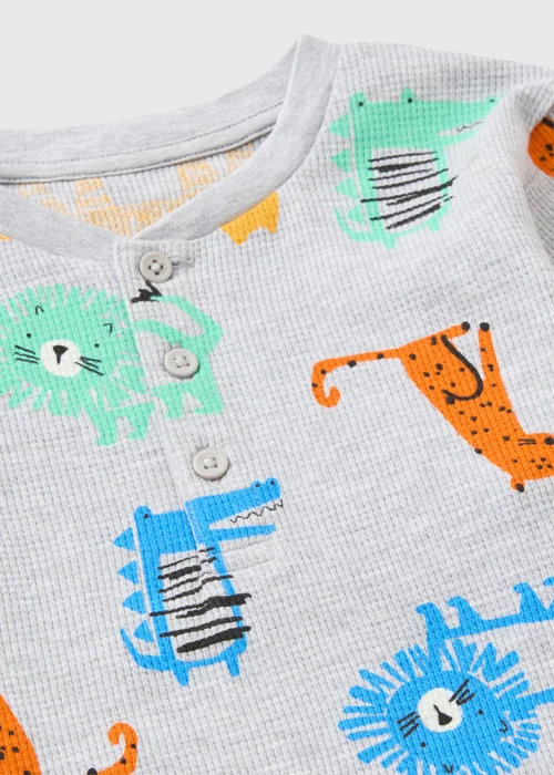 Boys Grey Animal Waffle Pyjama Set (1-7yrs) - Age 2 - 3 Years Image 2