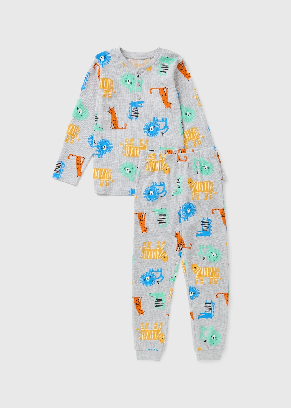 Boys Grey Animal Waffle Pyjama Set (1-7yrs) - Age 2 - 3 Years Image 1