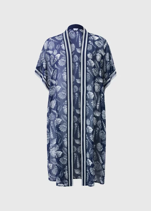 Navy Shell Print Kimono - One Size Image 3