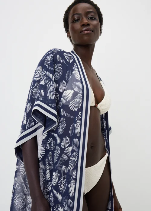 Navy Shell Print Kimono - One Size Image 1