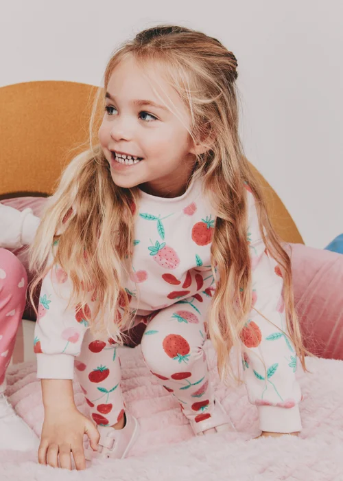 Girls Pink Strawberry Cherry Sweatshirt (1-7yrs) - 1-1.5 Yrs Image 2