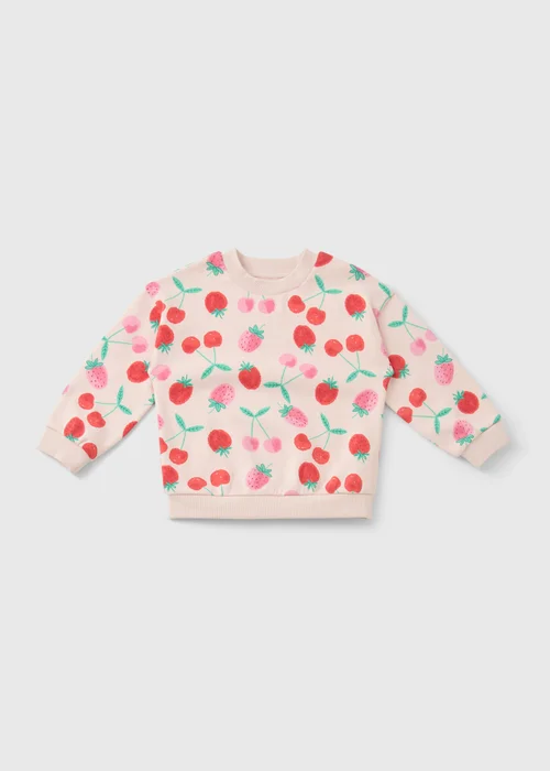 Girls Pink Strawberry Cherry Sweatshirt (1-7yrs) - 1-1.5 Yrs Image 1