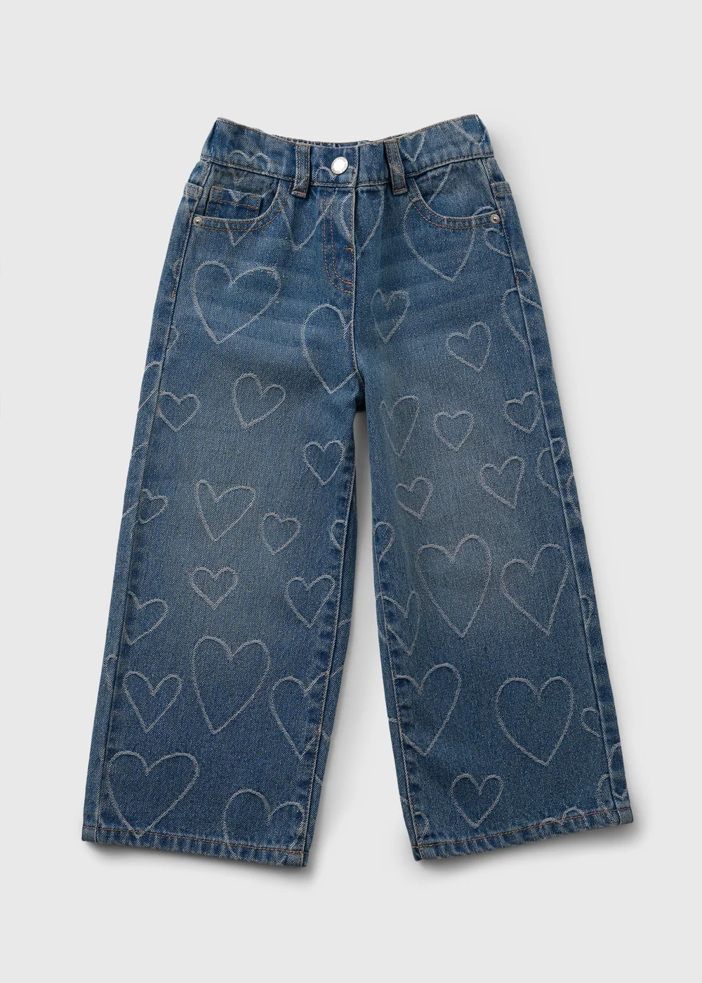 Girls Lightwash Heart Wide Leg Jeans (1-7yrs) - 1 to 1 half years Image 1