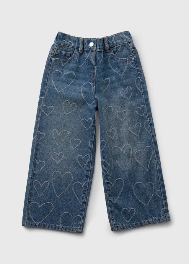 Girls Lightwash Heart Wide Leg Jeans (1-7yrs)