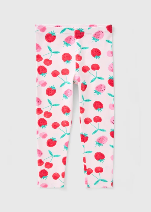 Girls Pink Strawberry Cherry Leggings (1-7yrs) - 1 to 1 half years Image 1