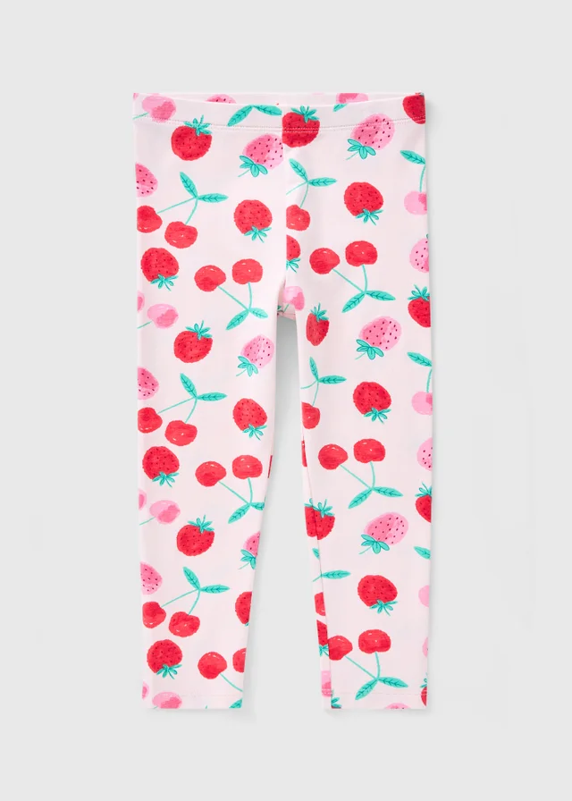 Girls Pink Strawberry Cherry Leggings (1-7yrs)
