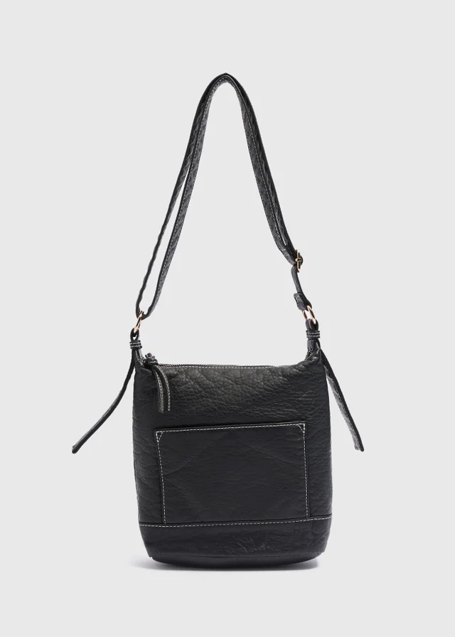 Black Faux Leather Messenger Bag