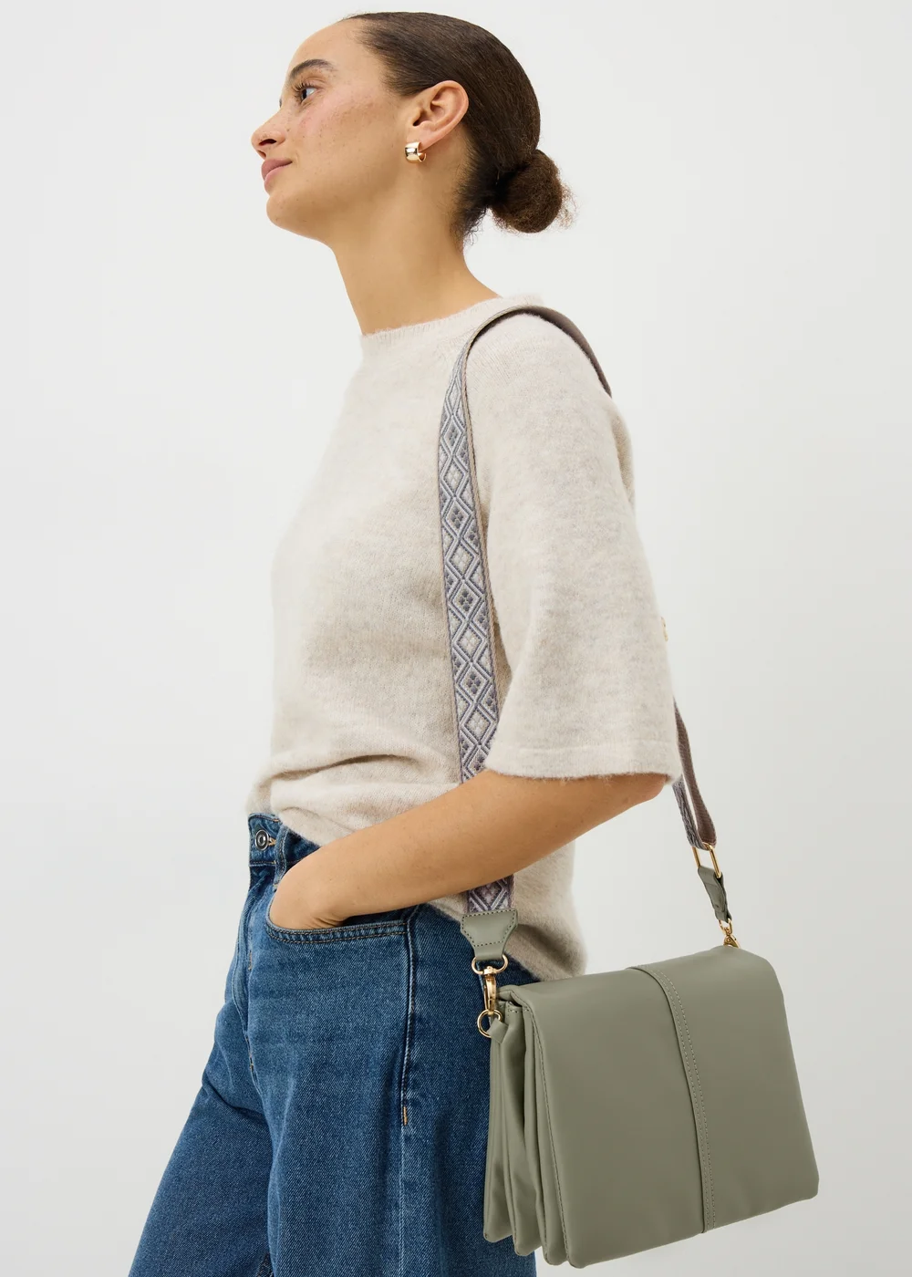 Green Triple Compartment Cross Body Bag - One Size Image 1