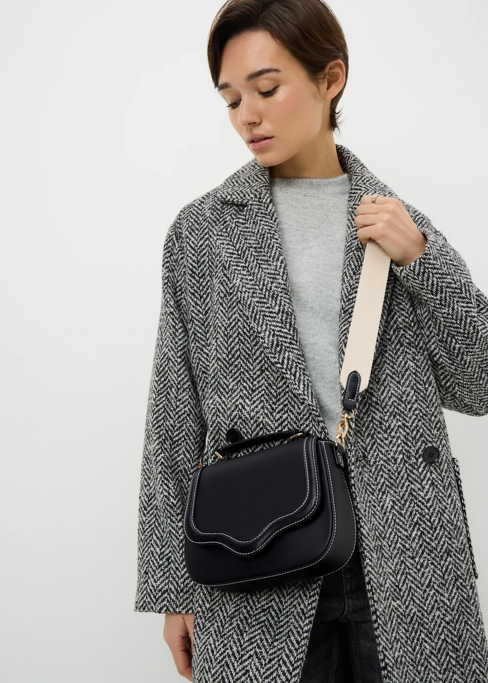 Black Top Handle Cross Body Bag - One Size Image 1