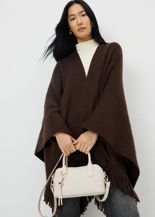 Cream Weave Top Handle Cross Body Bag - One Size Image 2