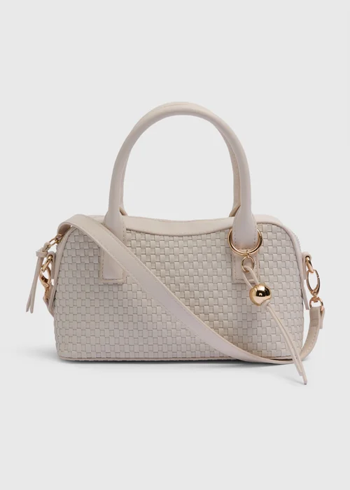 Cream Weave Top Handle Cross Body Bag - One Size Image 3