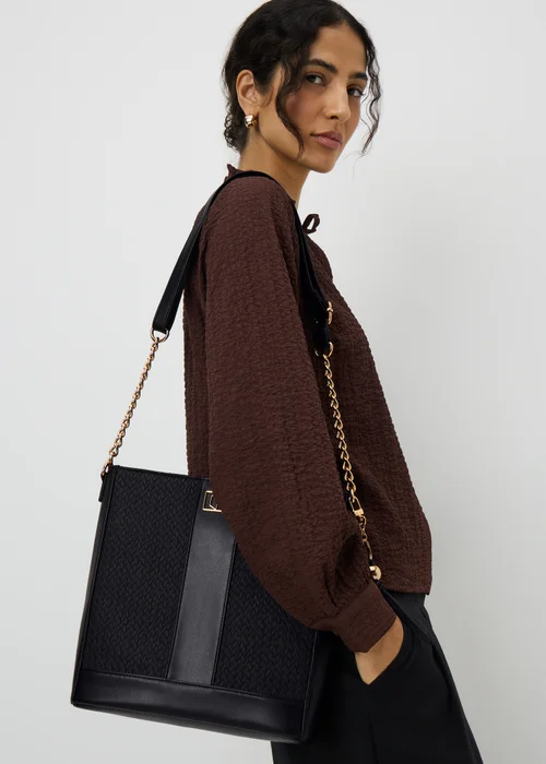 Black Textured Messenger Bag - One Size Image 1