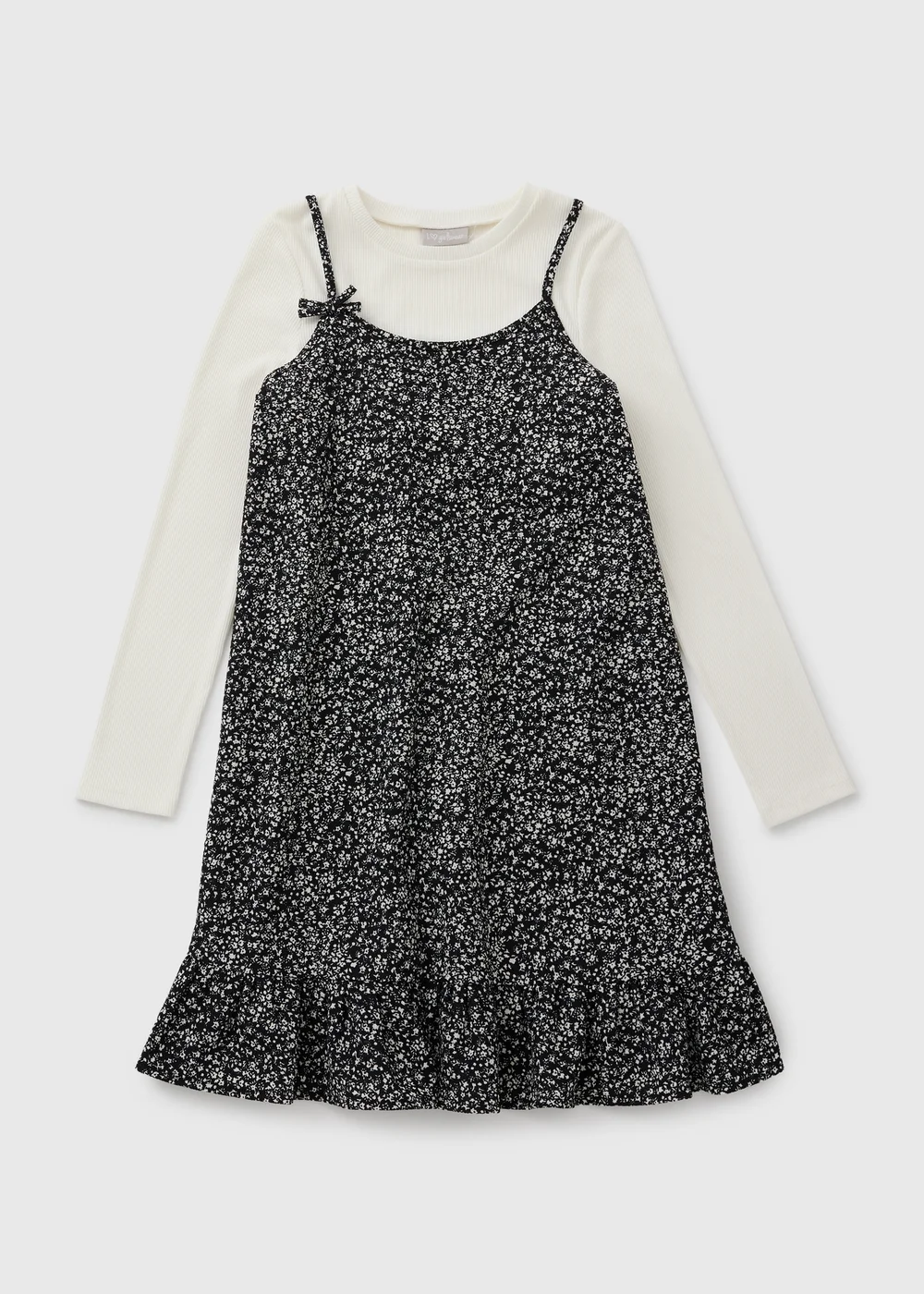 Girls Black Two In One Crinkle Dress (7-15 Yrs) - Age 7 Years Image 1