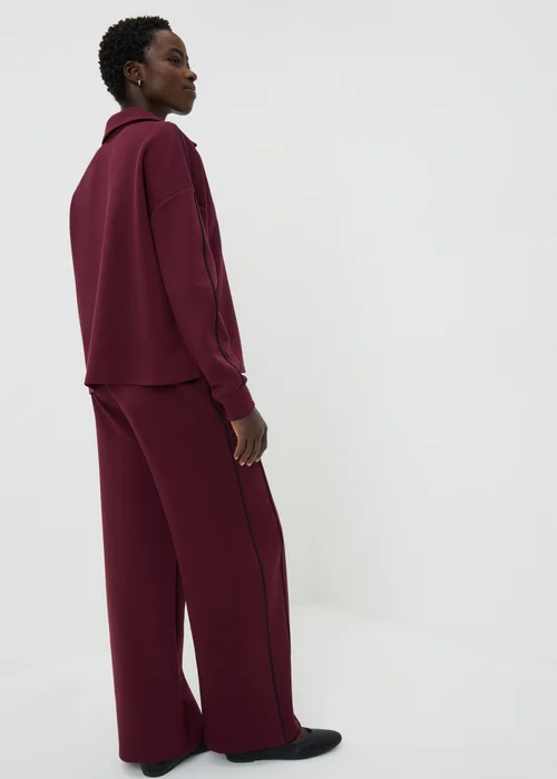 Burgundy Piped Scuba Co-Ord Wide Leg Trouser - Size 18 29 leg Image 3
