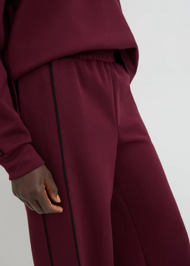 Burgundy Piped Scuba Wide Leg Co Ord Trousers