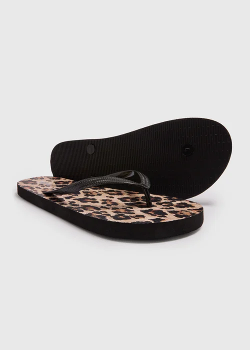Brown Leopard Print Flip Flops - Large Image 2