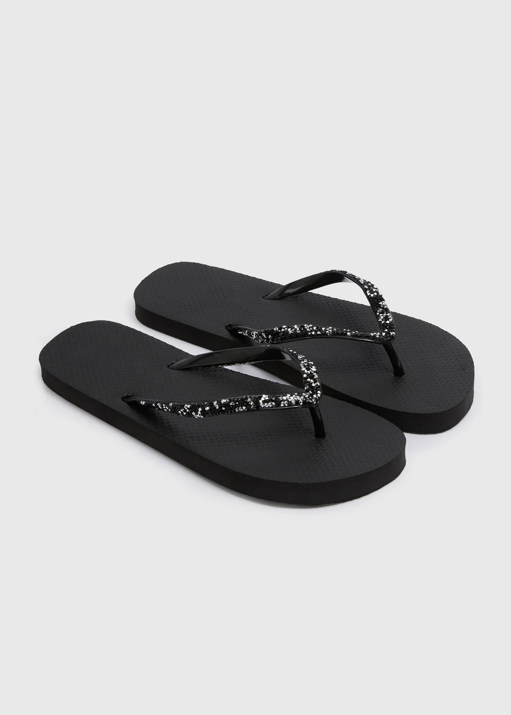 Black Diamante Flip Flops - Small Image 1