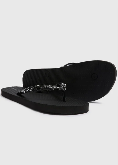 Black Diamante Flip Flops - Small Image 2