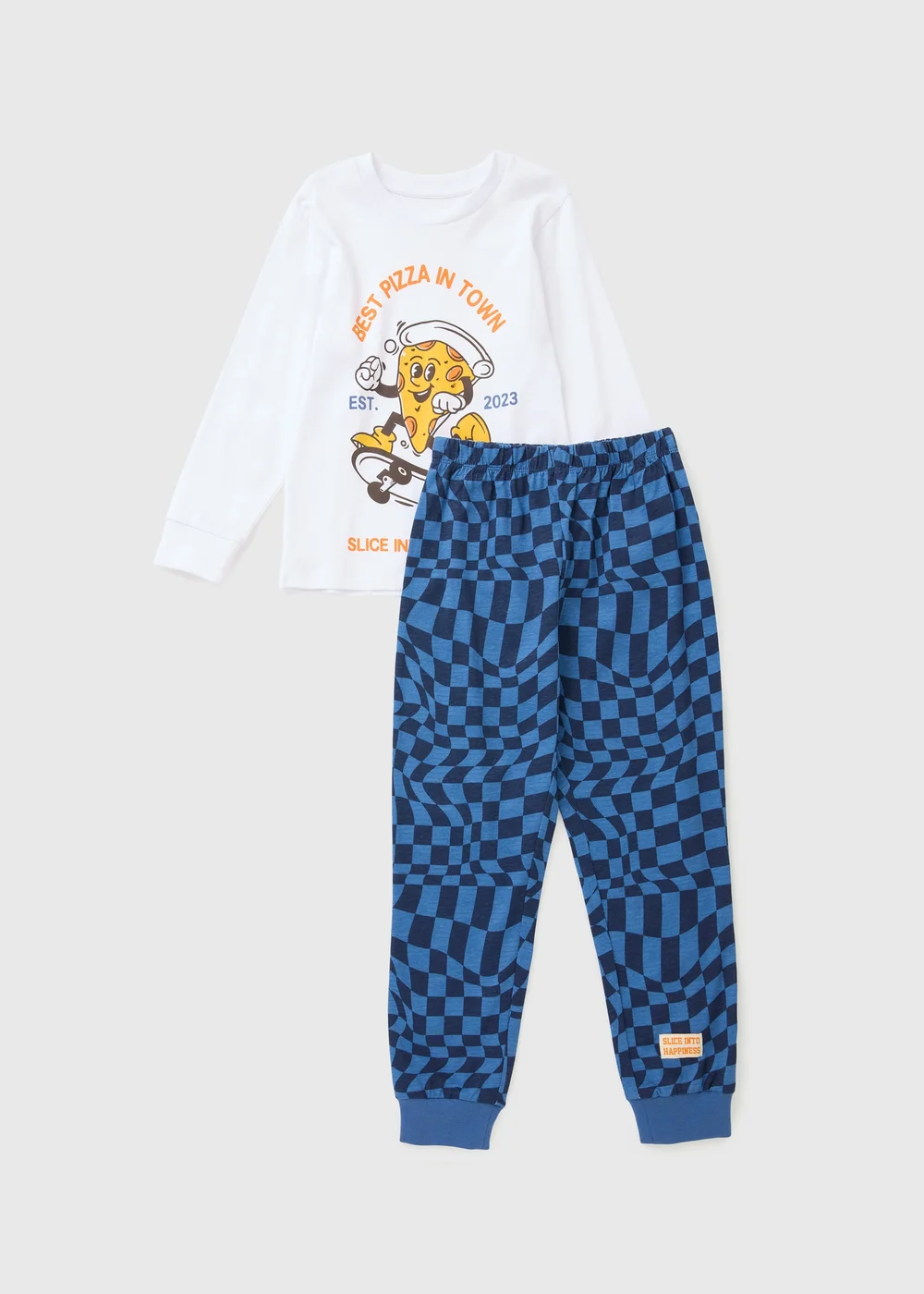 Boys White Skateboarding Pizza Pyjama Set (7-13yrs) - Age 9 Years Image 1