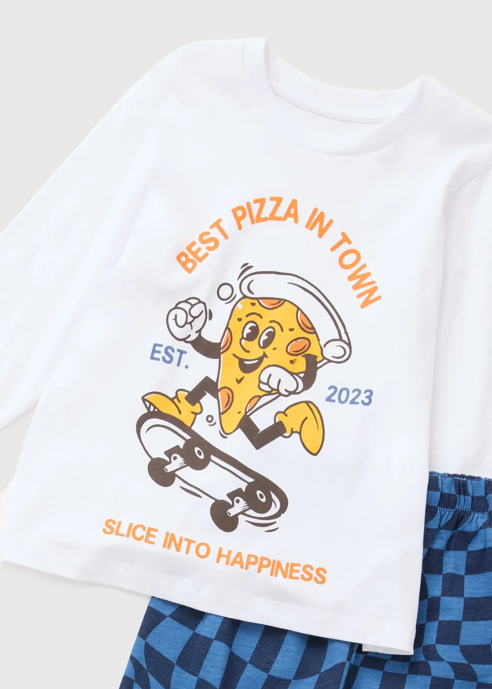Boys White Skateboarding Pizza Pyjama Set (7-13yrs) - Age 9 Years Image 2