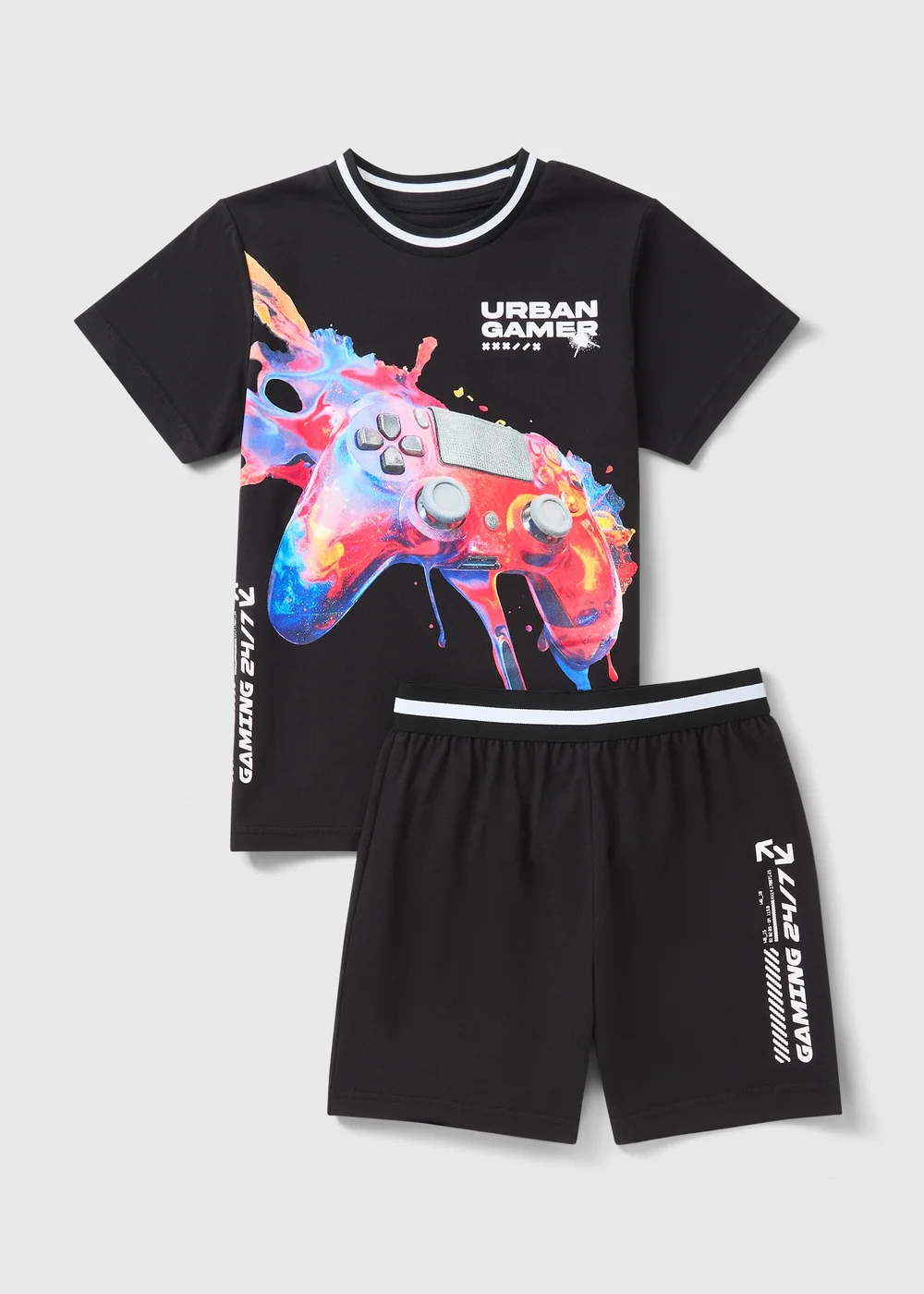 Boys Black Gaming Short Pyjama Set (7-13yrs) - Age 7 Years Image 1