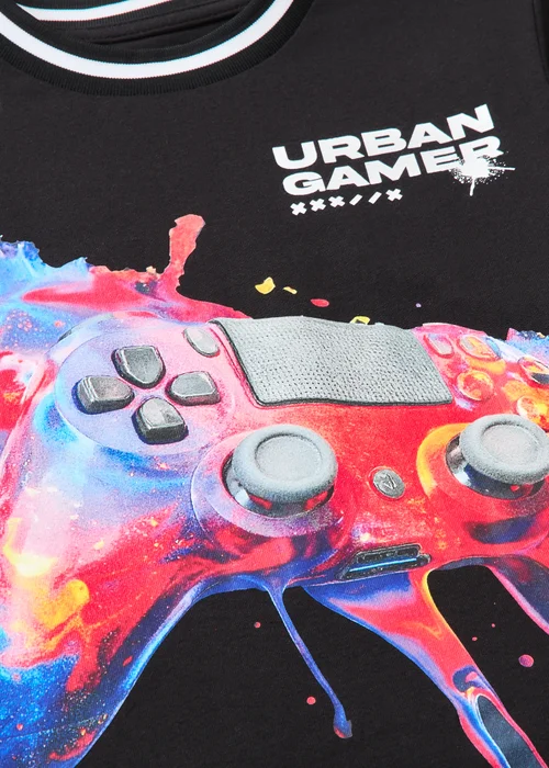 Boys Black Gaming Short Pyjama Set (7-13yrs) - Age 7 Years Image 2