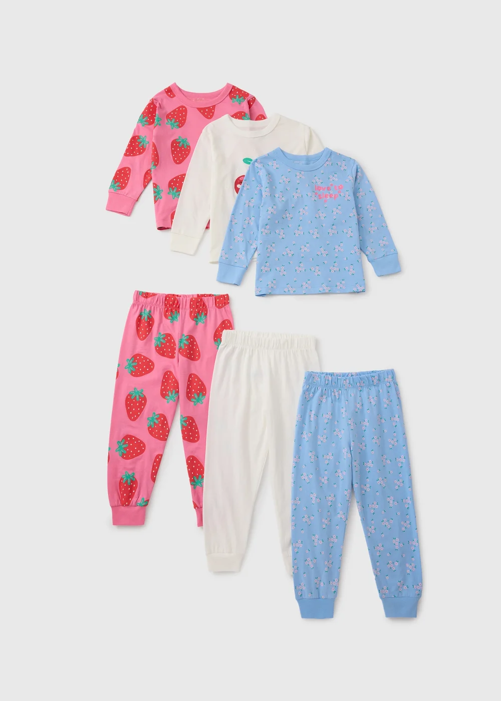 3 Pack Girls Pink Fruit Long Pyjama Set (1-7yrs) - 1 to 1 half years Image 1