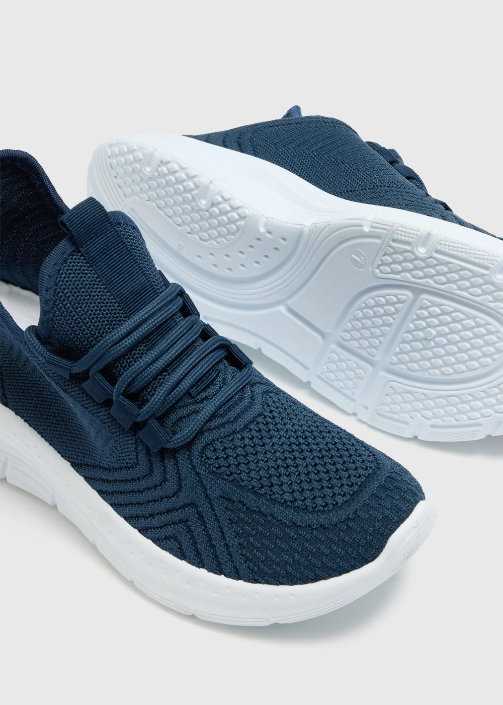 Navy Knit Lace Up Trainers - Size 3 Image 2