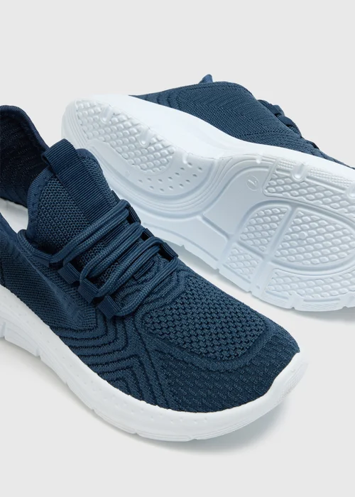 Navy Knit Lace Up Trainers - Size 3 Image 2