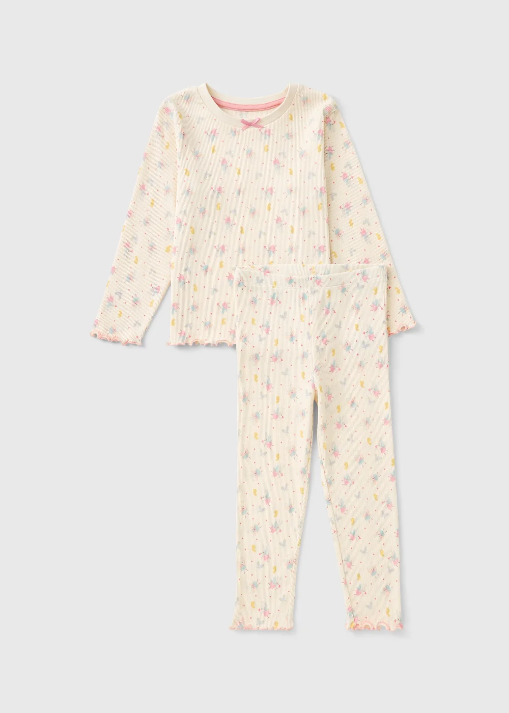 Girls Cream Ballerina Mouse Long Pyjama Set (1-7yrs) - 1 to 1 half years Image 1