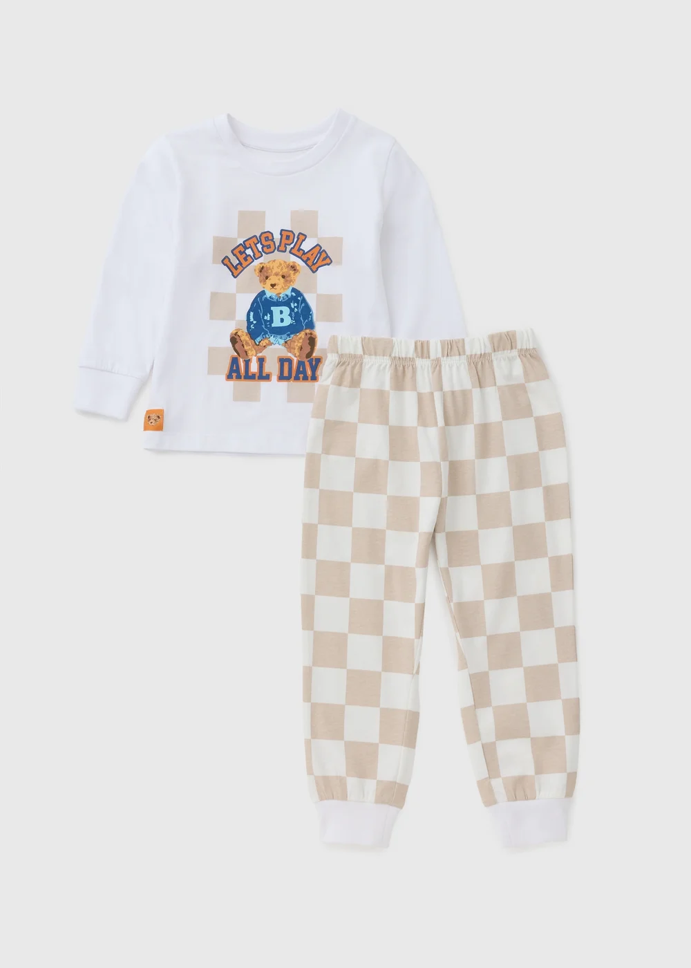 Boys White Bear Checkerboard Long Pyjama Set (1-7yrs) - 1 to 1 half years Image 1