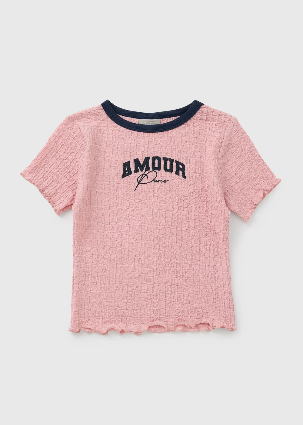 Girls Pink Crinkle Amour Ringer T-Shirt - Age 7 Years Image 1