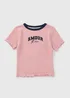 Girls Pink Crinkle Amour Ringer T-Shirt - Age 7 Years Image 1