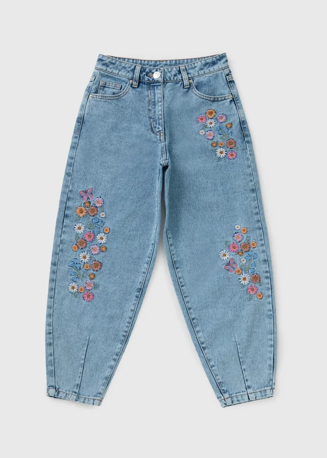 Girls Blue Floral Embroidered Jeans (7-15yrs)