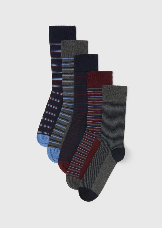 5 Pack Blue & Red Flexi Top Socks