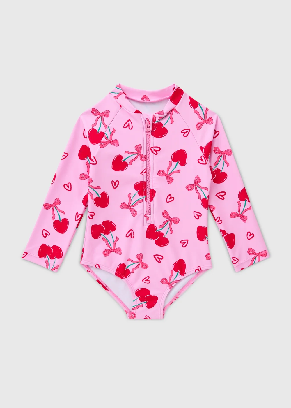 Girls Pink Cherry Long Sleeve Swimsuit (1-7yrs) - 1 to 1 half years Image 1