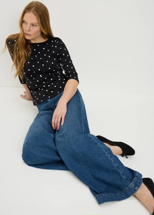 Black Polka Dot 3/4 Sleeve T-Shirt - Size 8 Image 2