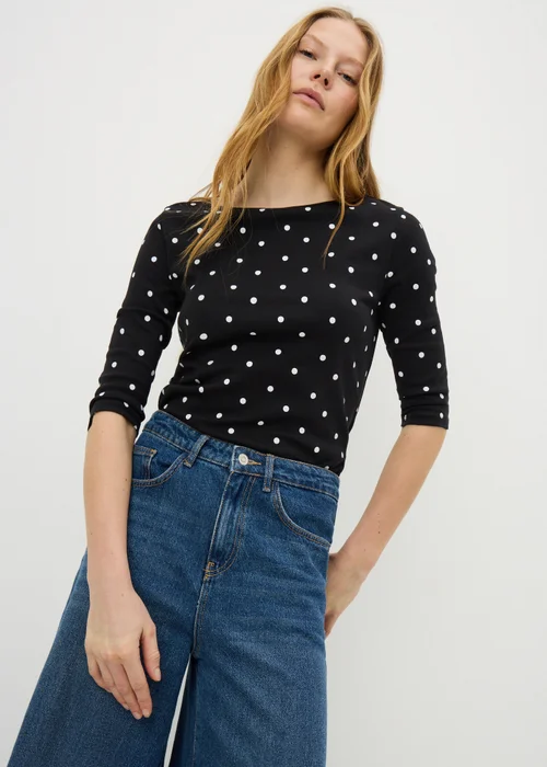 Black Polka Dot 3/4 Sleeve T-Shirt - Size 8 Image 1