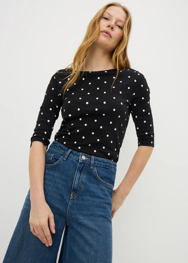 Black Polka Dot 3/4 Sleeve T-Shirt