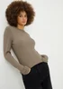 Beige Ribbed Long Sleeve T-Shirt - Size 8 Image 1