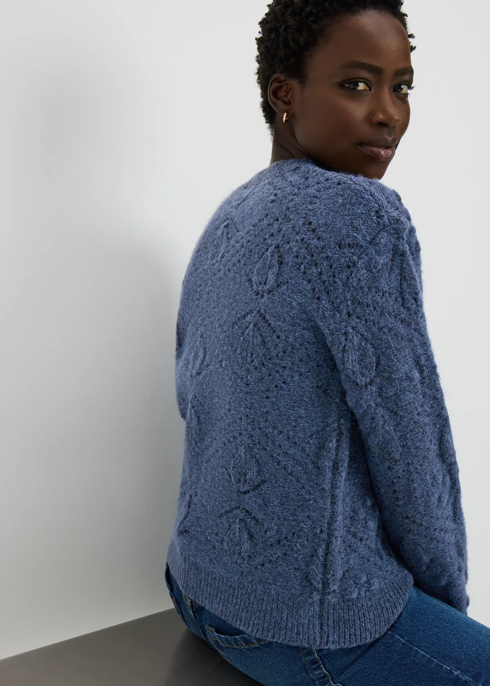 Blue Bobble Stitch Cable Jumper - S Image 3