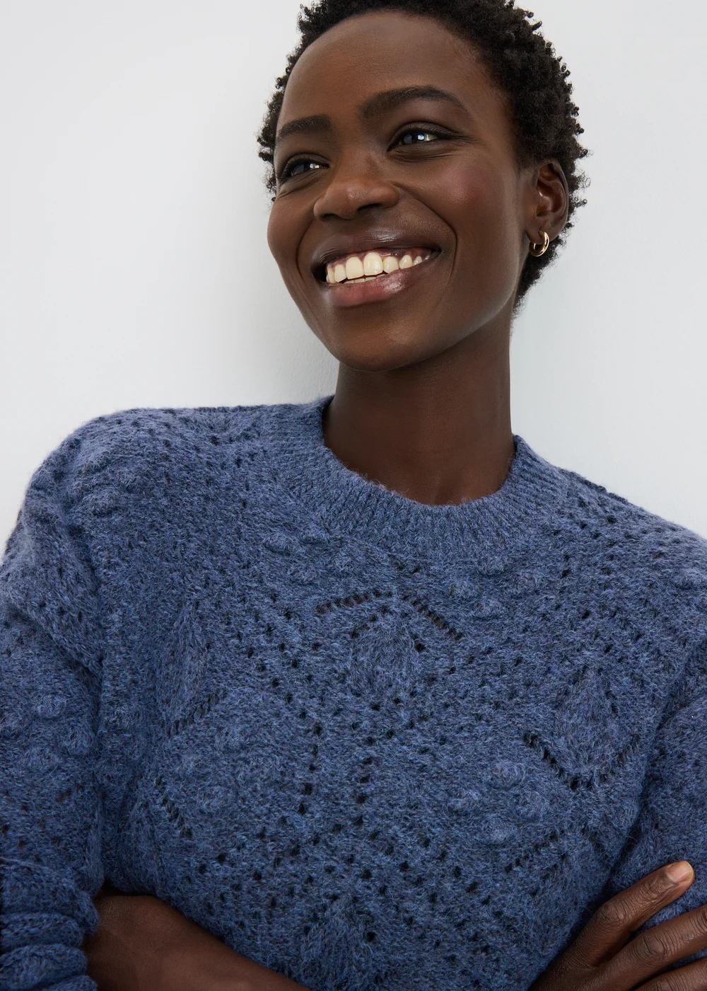 Blue Bobble Stitch Cable Jumper - S Image 2